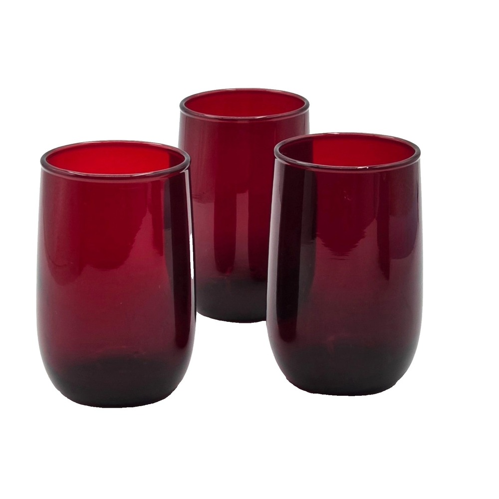 Total of 3 Royal Ruby Red 3" Tumbler Glasses Juice Glasses Anchor Hocking
